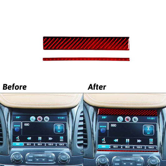 Red Carbon Fiber Navigation Top & Bottom Trim Cover for Chevy Impala 2014-2020