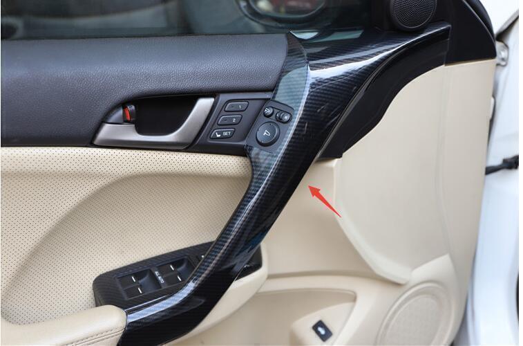 Carbon Fiber Look Interior Door Armrest Cover Trim 4pcs for Acura TSX 2009-2014