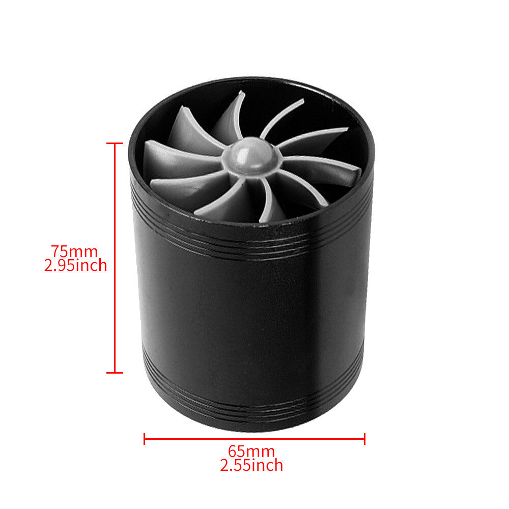 Car Air Intake Turbonator Double Fan Universal Turbine Gas Fuel Saver Turbo Blk