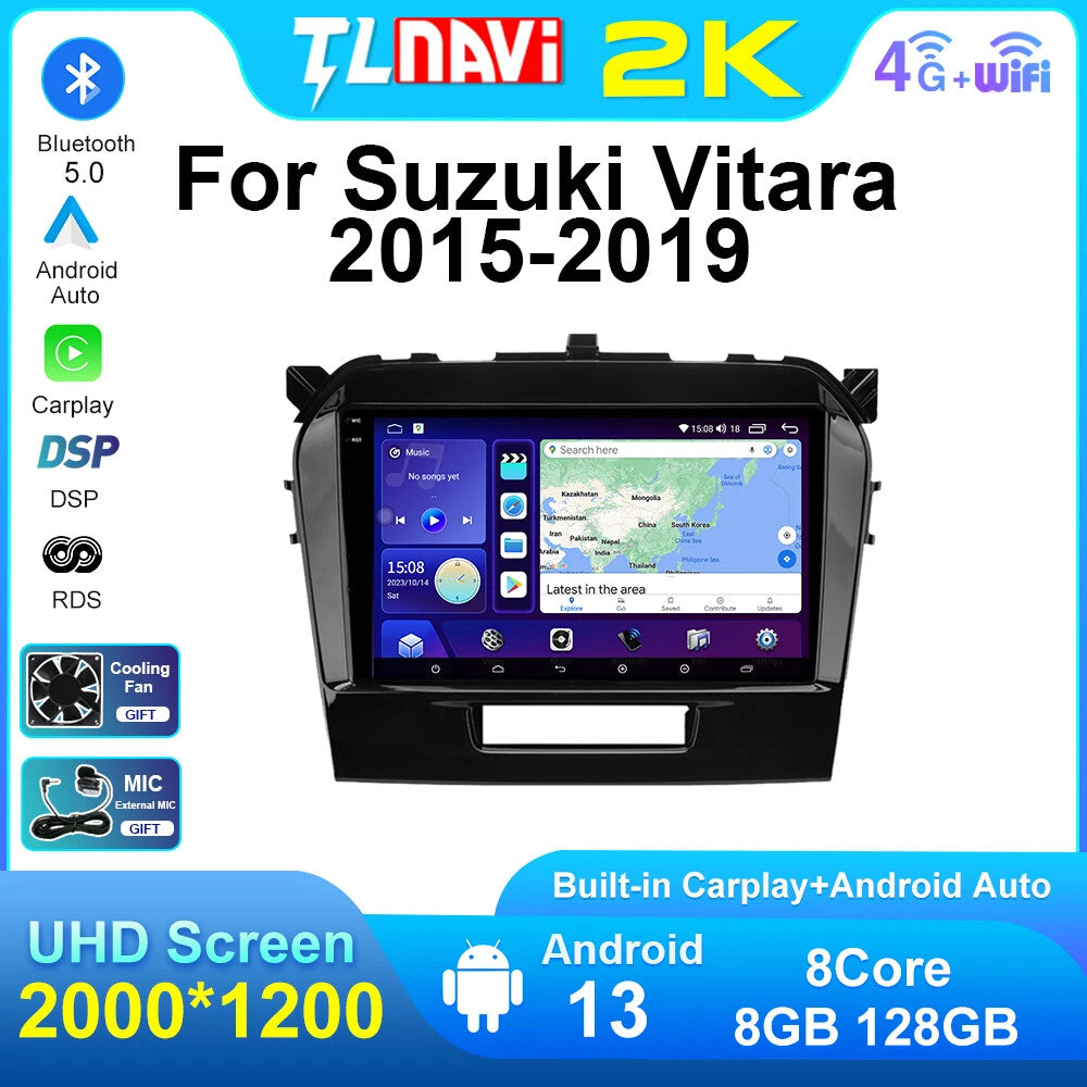 for Suzuki Vitara 2015-2019 Car Radio CarPlay GPS Navigation Multimedia Player