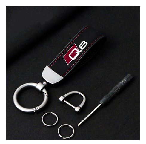 Black and red suede car keychain/key ring/horseshoe buckle accessory for Audi Q8.