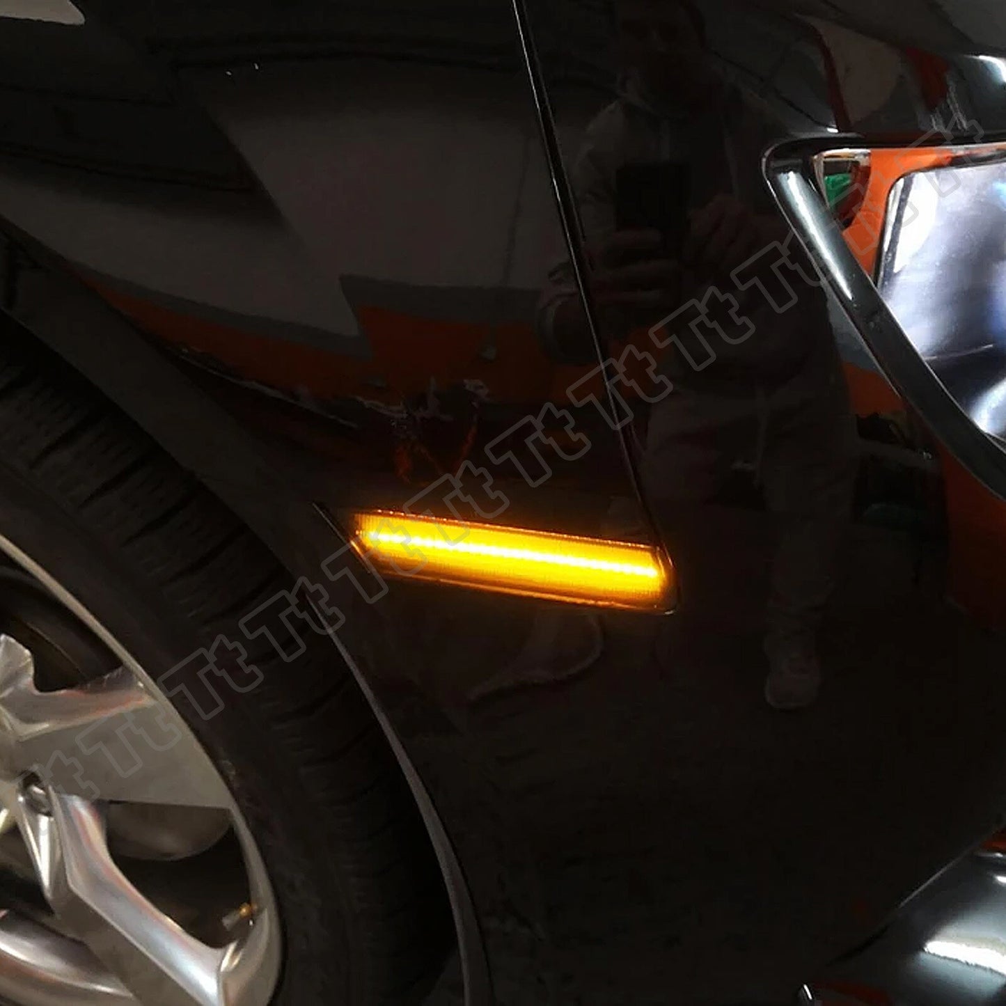 Four front and rear bumper LED side marker lights for 2010-2015 for Chevrolet Camaro smoke lens.