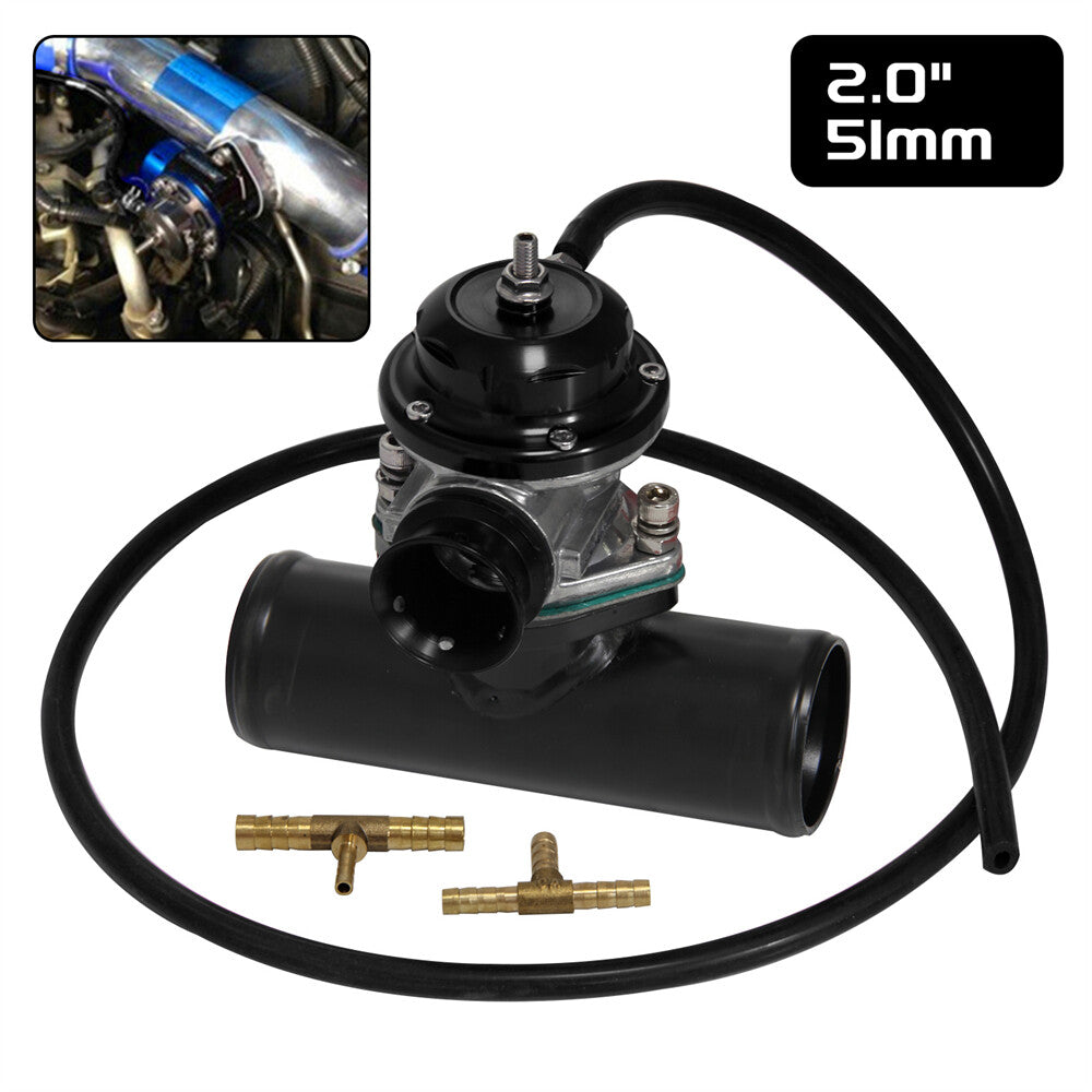 UNIVERSAL BILLET ALUMINUM TYPE-S TURBO BLOW OFF VALVE BOV+2 FLANGE PIPE BLACK