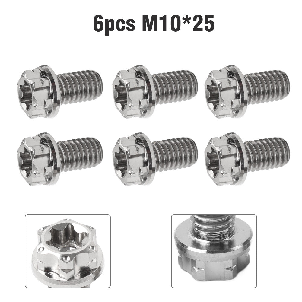 6pcs Bolts Torx Head Flange Screws M10x25mm For Motorcycle Bike