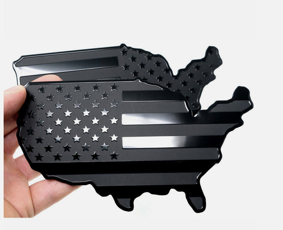 Black metal American flag map badge on rear trunk of car side fender for Cadillac