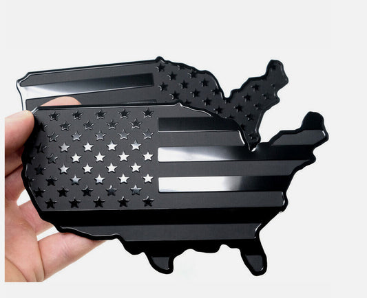 Black metal American flag map badge on rear trunk of car side fender for Cadillac