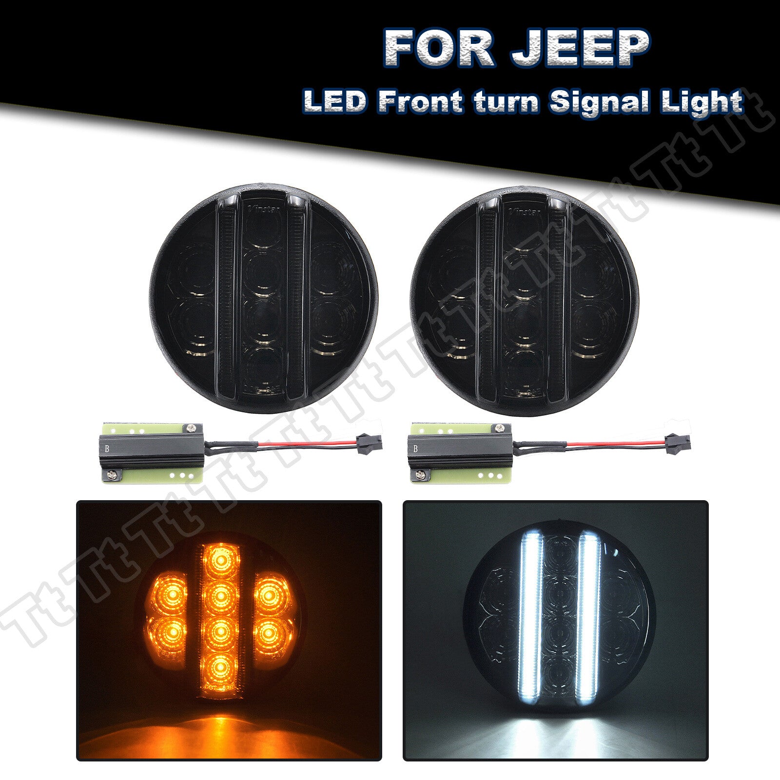 Smoked front LED turn signals and parking lights suitable for 2007-2017 for Jeep for Wrangler JK