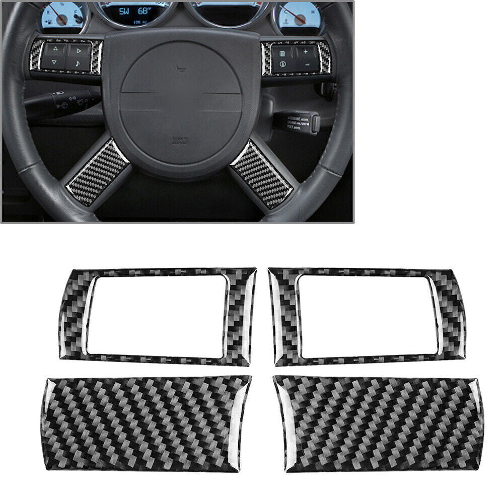 4 Pcs Carbon Fiber Steering Wheel Button Cover Trim for Dodge for Challenger 2008-10