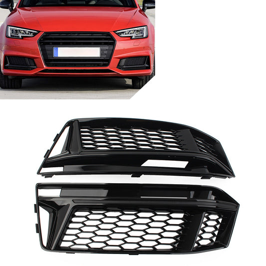 2x Bumper Honeycomb Fog Light Grille Cover for Audi A4 B9 S4 2016-2018