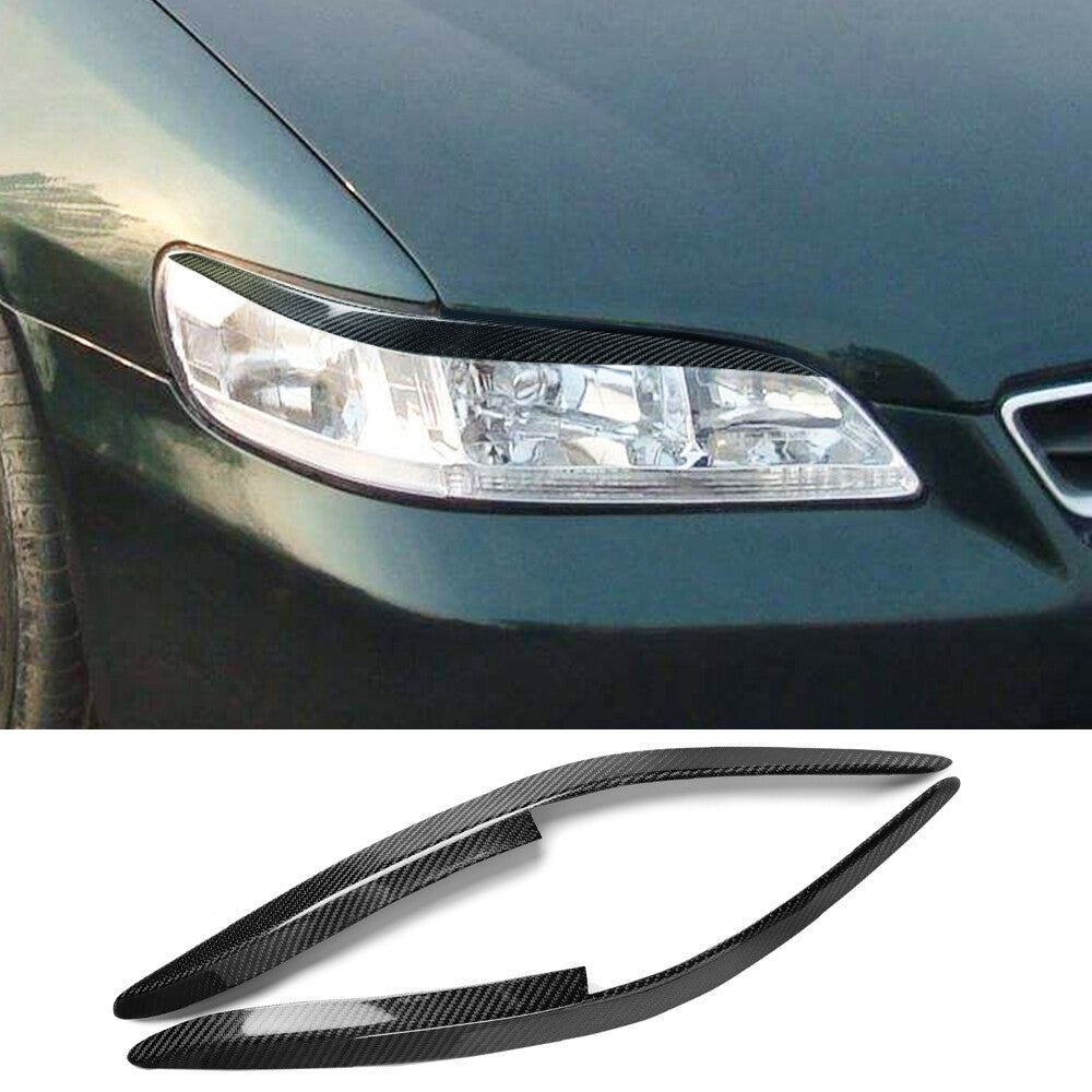 Real Carbon Fiber Front Headlight Eyelid Eyebrow Trim for Honda Accord 1998-2002