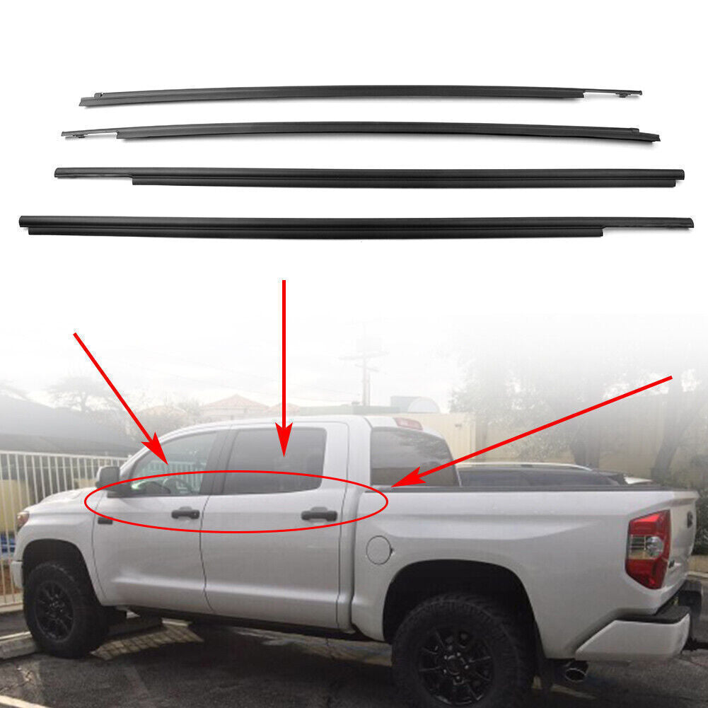 Window Weatherstrips Trim Seal Belts for Toyota Tundra CrewMax 2007-2019 Black