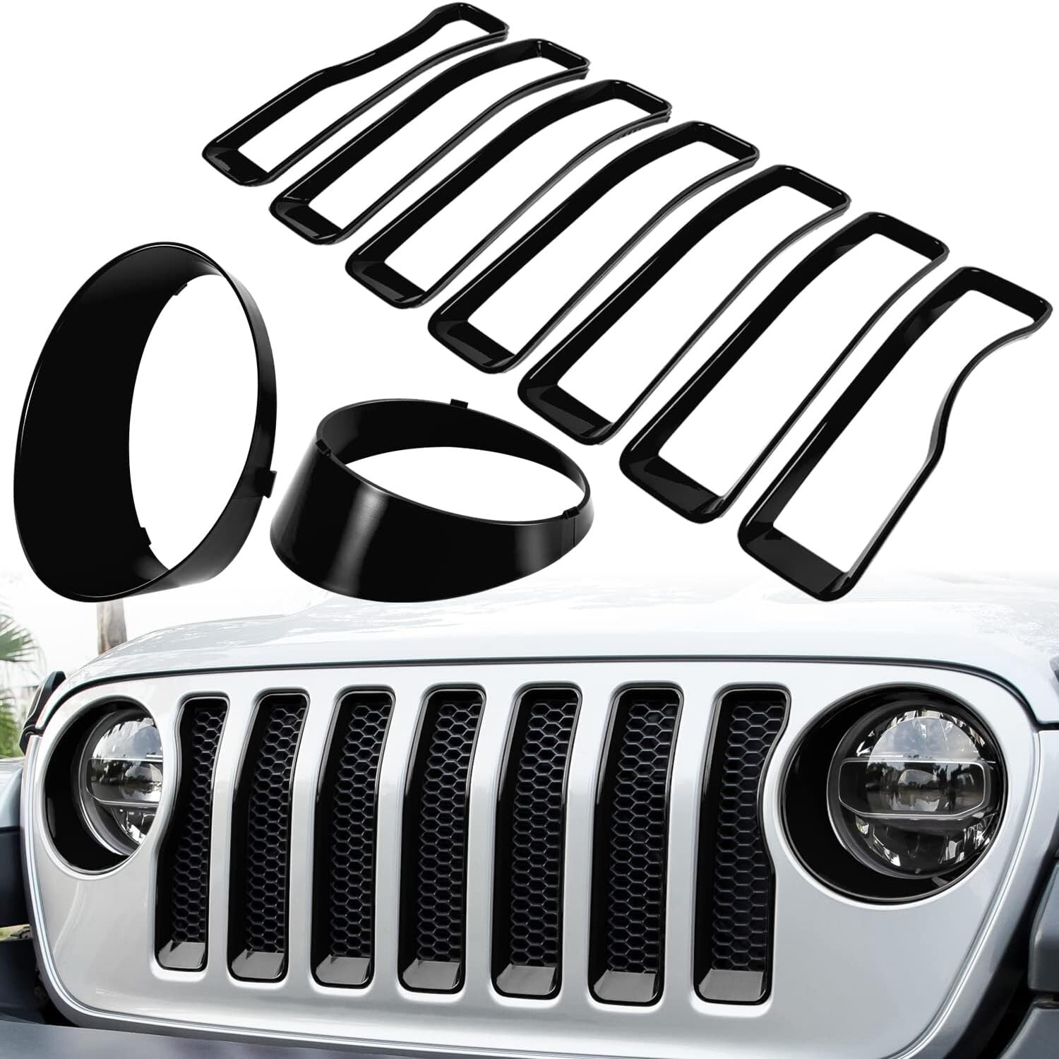 Front grille inserts and headlight trim covers for Jeep for Wrangler JLU Unrestricted
