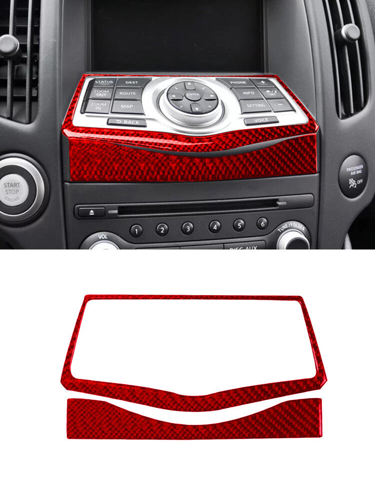 2 Red for Nissan 370Z 2009-2020 Carbon Fiber Multimedia Button Frame Cover Trim