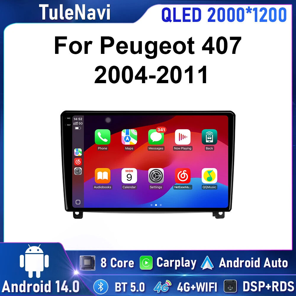Android Auto CarPlay Car Radio for Peugeot 407 2004-2011 Stereo GPS Video Player