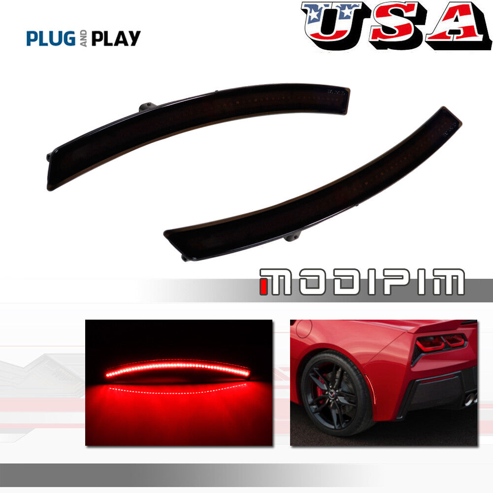 Applicable to 2014-19 for Chevrolet for Corvette C7 Smoked Rear Bumper Red LED Side Marker Lights