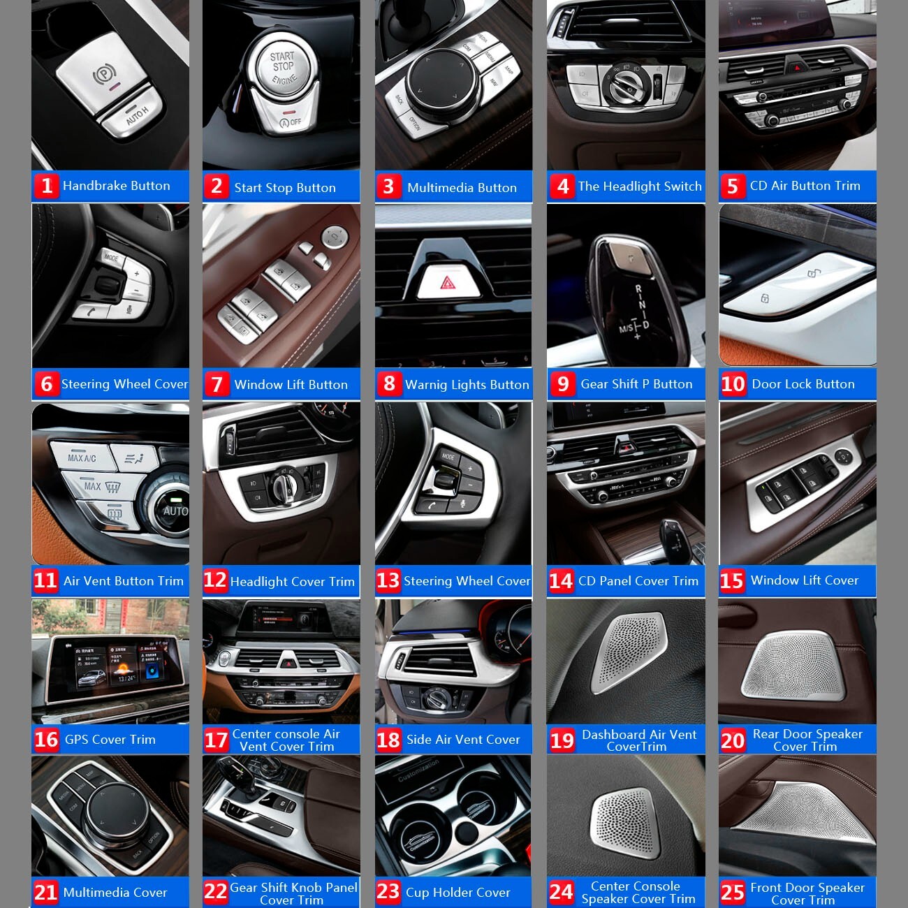 Stainless for BMW 5 Series G30 Car Inner Door Window Lift Switch Panel over Trim