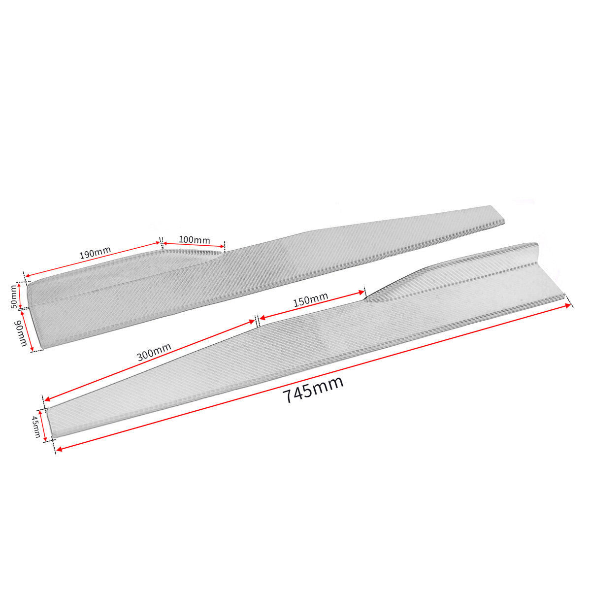 2 x Car Side Skirt Panels 74.5cm, Rocker Distributor, Wing Canard, Diffuser Universal