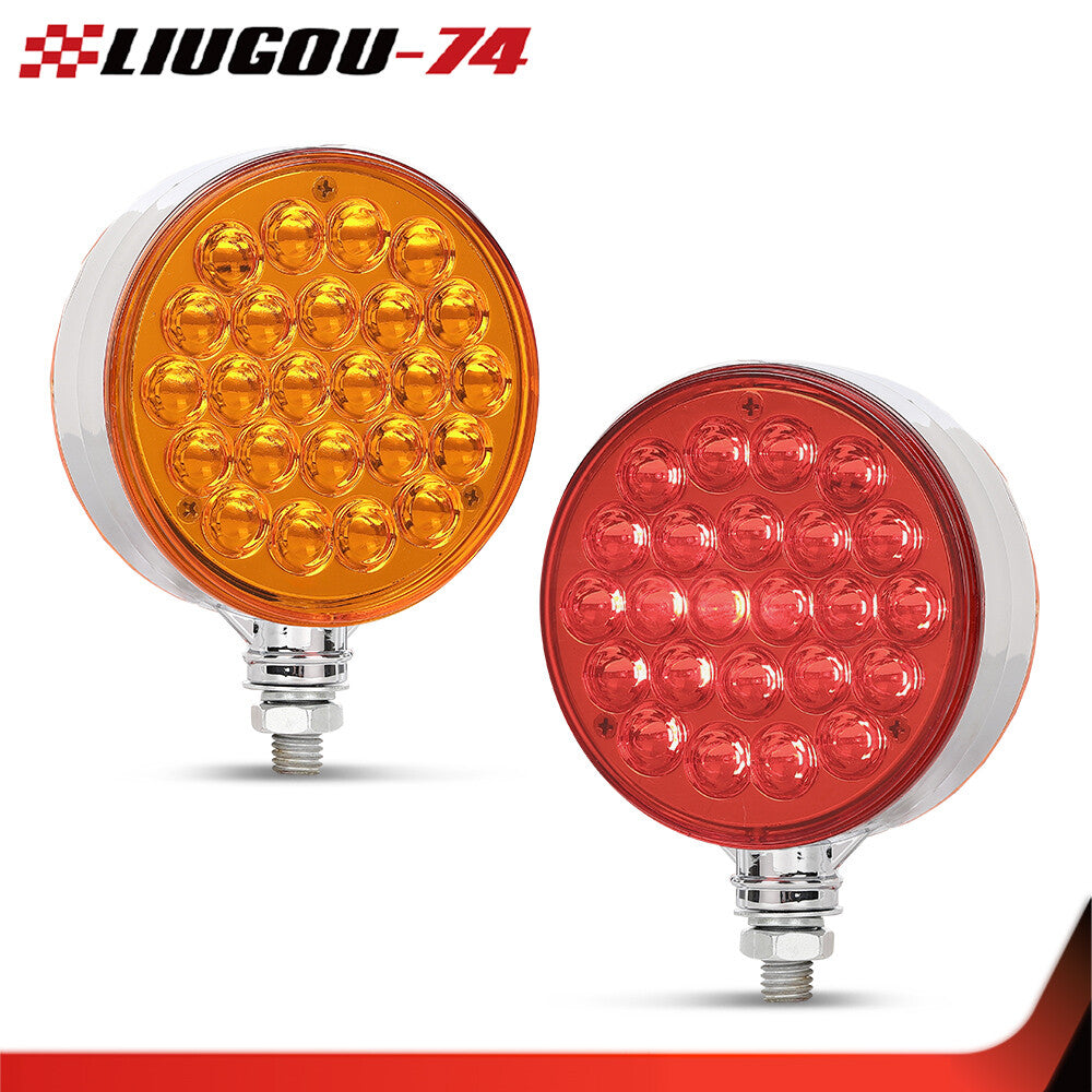 2 x 48 LED Amberred Pedestal Fender Brake and Turn Signal Lights, 4-inch Round, Double-sided