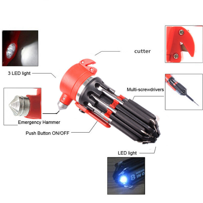 MultiPurpose Car Safety Hammer Lifesaving Torch Screwdriver for Seat Belt Knife Tool