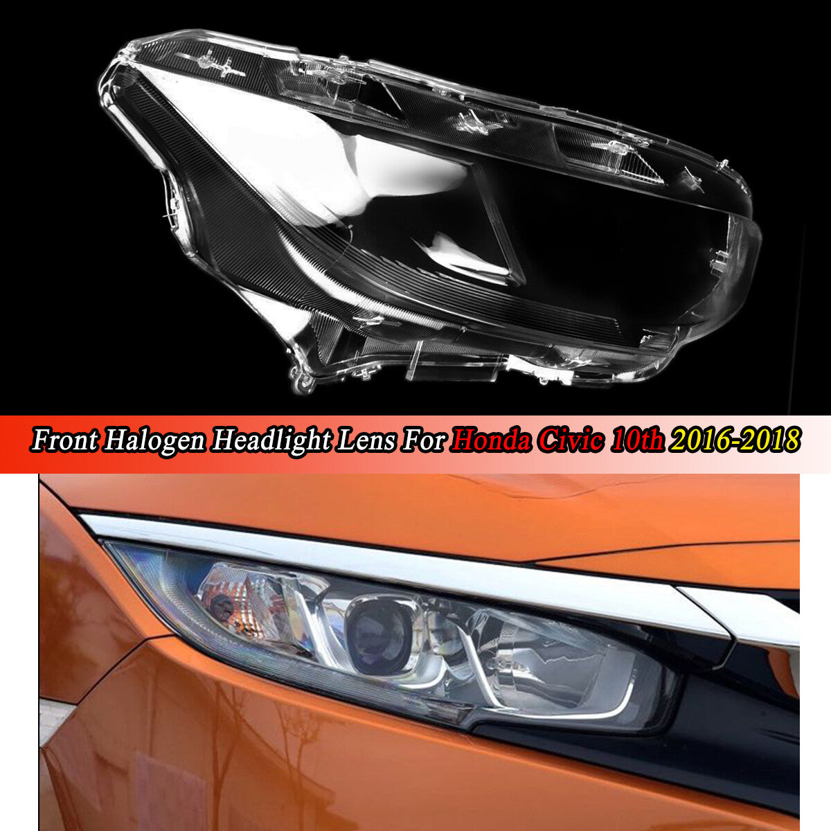 Right Front Lampshade Headlight Lens Cover for Honda for Civic 2016-18 Halogen Cap