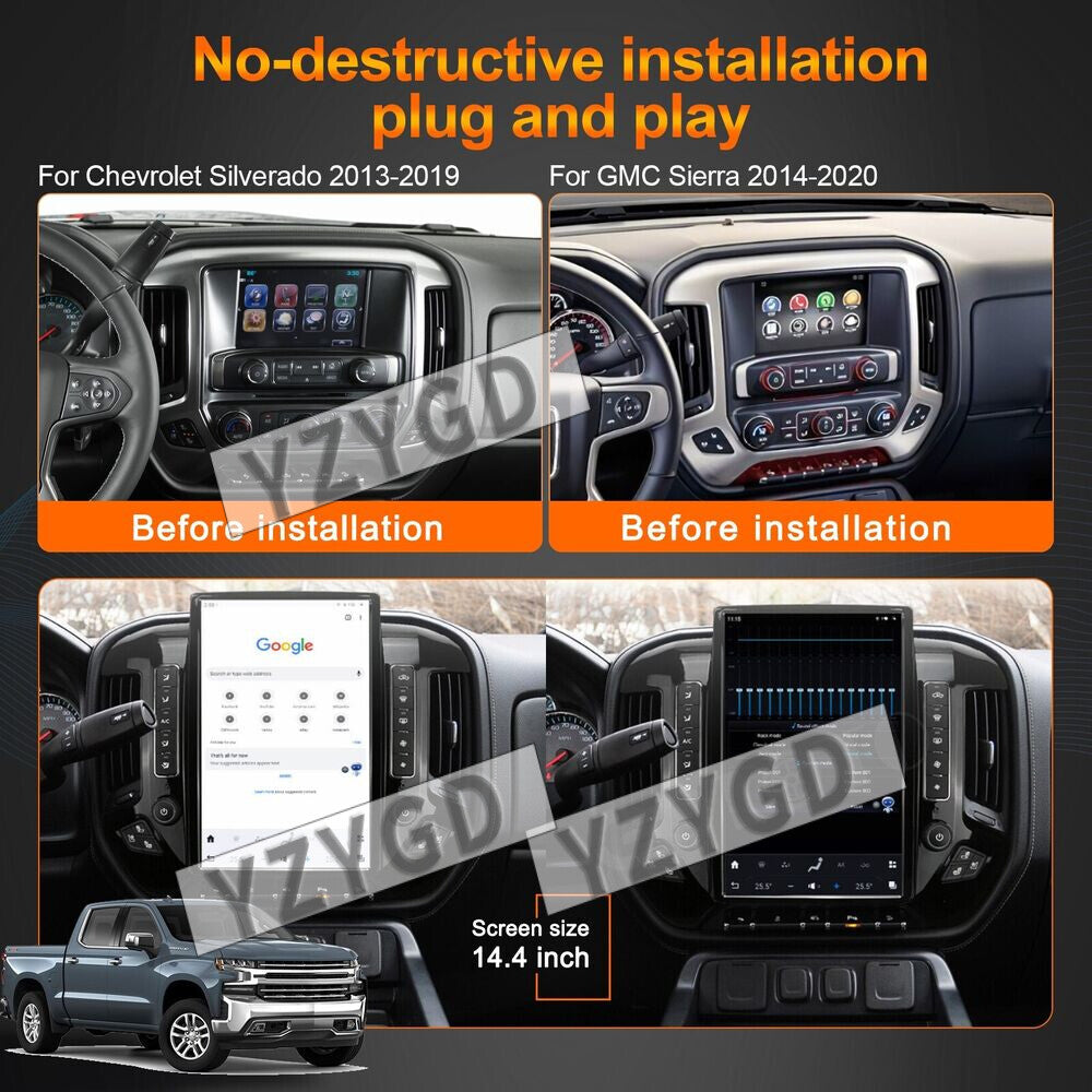 Android for Chevrolet Silverado for GMC for Sierra 2013-2020 14.4 Car Radio 2Din Screen