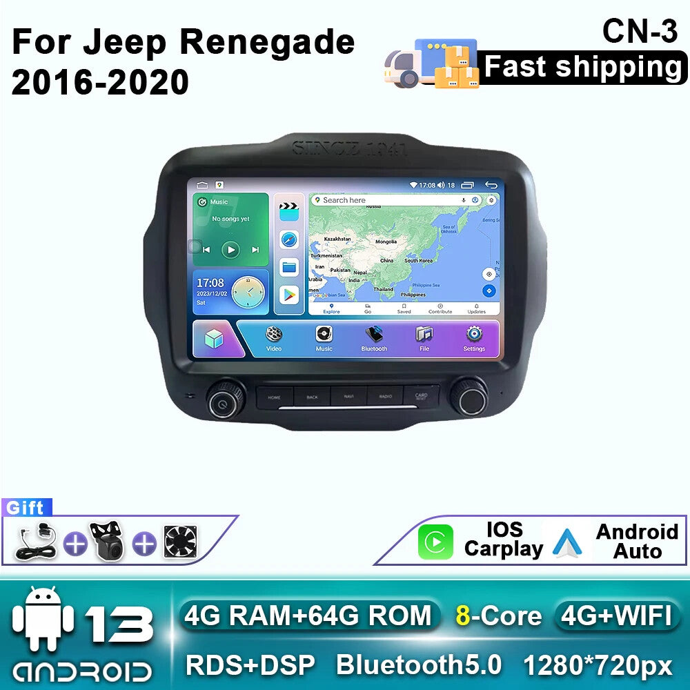 for Jeep Renegade 2016-2020 Android Auto CarPlay Car Radio GPS Multimedia Player
