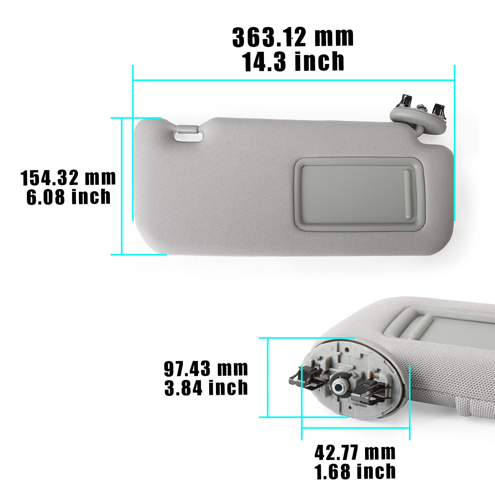 1x Gray Sun Visor Right Side With Mirror 74310-12L80-B0 For 09-13 for Toyota for Corolla