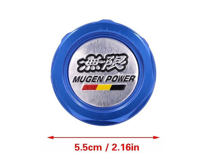Blue and silver engine oil filler caps for JDM Mugen engines, suitable for Honda for Civic,Accord, and CRX.