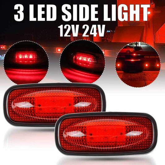 2x Red 3-LED Side Marker Lights RV Truck Trailer Clearance Light Lamp Waterproof