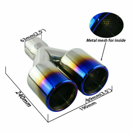 Universal Exhaust Welding Dual Exhaust Tips 2.5 Inlet W/ Metal Mesh Blue Tips