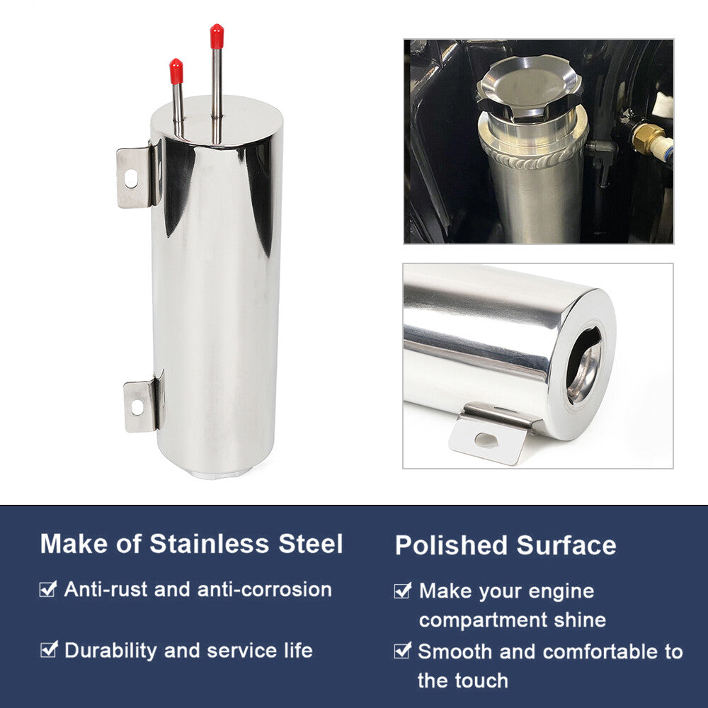3x 10 Polished Stainless Steel Radiator Coolant Overflow Catch Puke Tank 32OZ