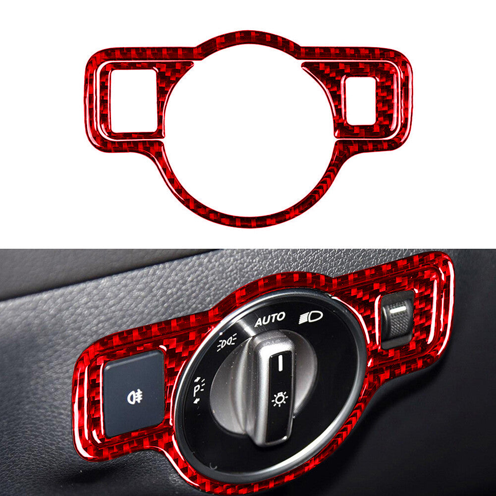 Red Carbon Fiber Headlight Button Trim for Mercedes-Benz A B C E CLA GLA Type C