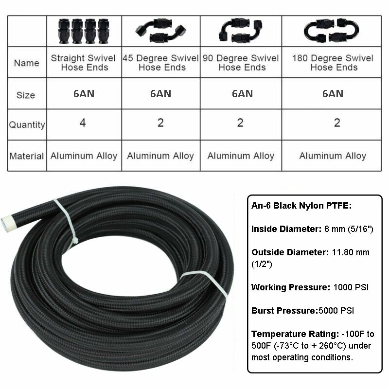 new AN6-6AN nylon PTFE fuel line 20 ft 10 with fittings and hose 5/16 fuel line suitable for E85