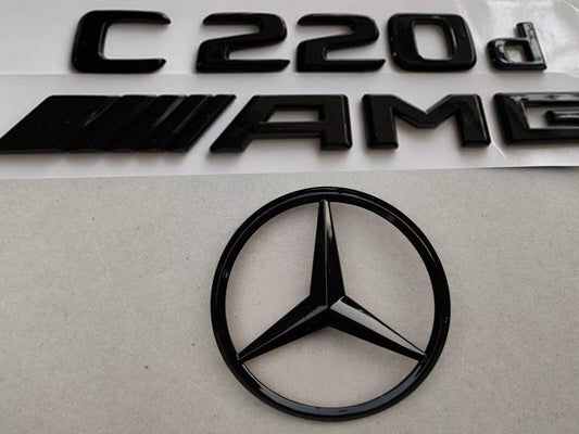 GLOSS Black Rear Star and Badge for Mercedes C-Class C220d AMG W205 2015+ Saloon!