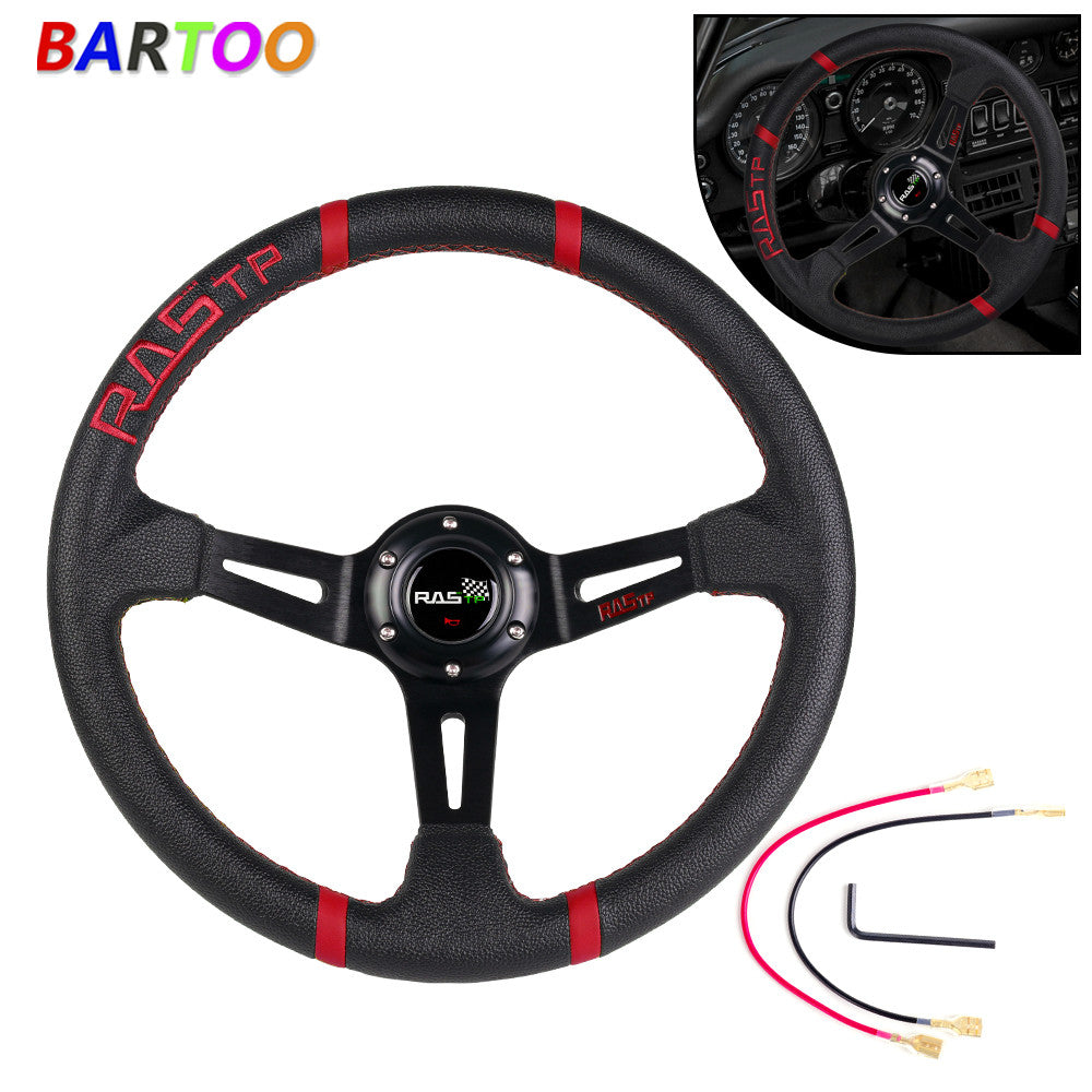 13RASTP Dish Drifting Sport Steering Wheel Aluminum Surface Racing Black