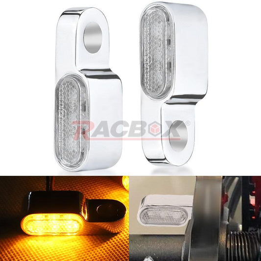 2X for Mini LED Motorcycle Turn Signals Indicator Amber Blinker Light Chrome Lamp