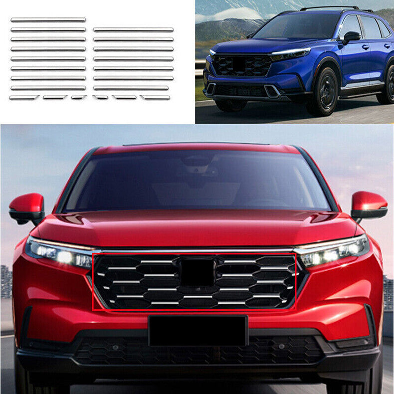for Honda CR-V 2023-2024 Chrome Steel Front Bumper Grille Grill Cover Decal Trim