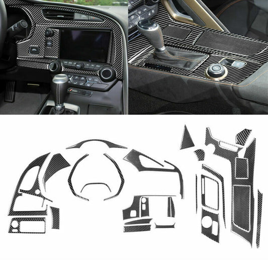 27Pcs Carbon Fiber Interior Set Decor Trim Kit for Chevrolet for Corvette C7 2014-19