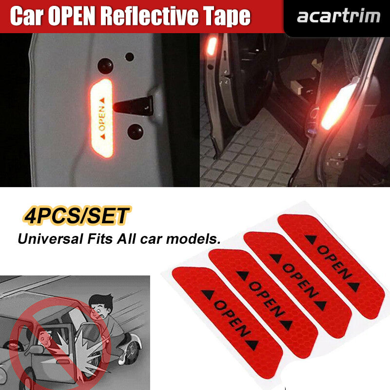 4 Pcs/Set Auto Car Door Open Safety Warning Reflective Decal Stickers Universal