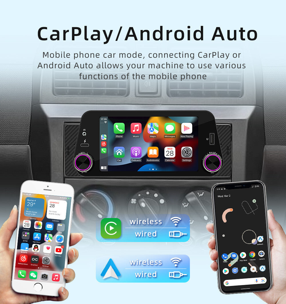 Single Din Car Stereo Radio For Apple Carplay Android Auto Bluetooth MP5 Player