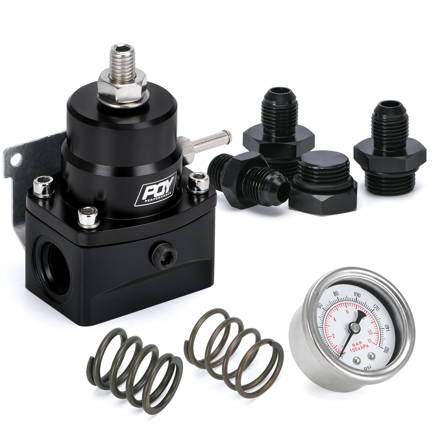 Adjustable Fuel Pressure Regulator Kit 3-20 20-45 45-70psi Gauge -6AN Black