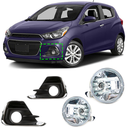 Pair for Chevrolet Spark 2016-2018 Front Bumper Fog Lamp + Fog Lamp Cover Grille