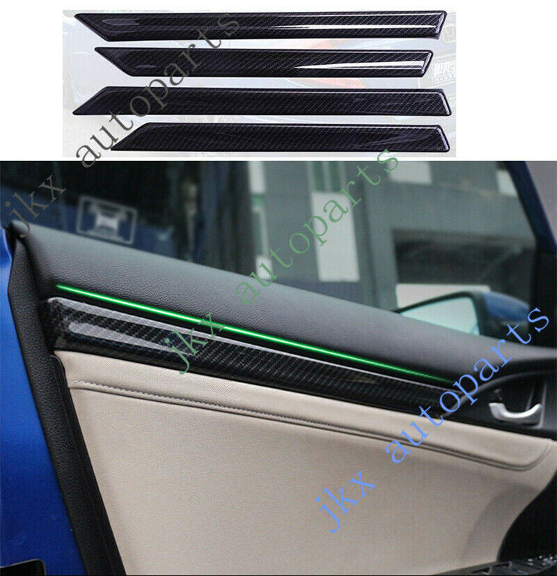 4x for Honda for Civic 10th 2016-2021 Carbon ABS Inner Door Panel Molding Strip Trim