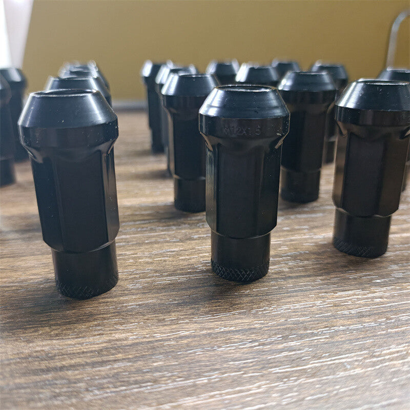 20pcs M12x1.5 Lug Nuts 48mm Steel Open End Wheel Nuts Bolts w/ Socket Key Black