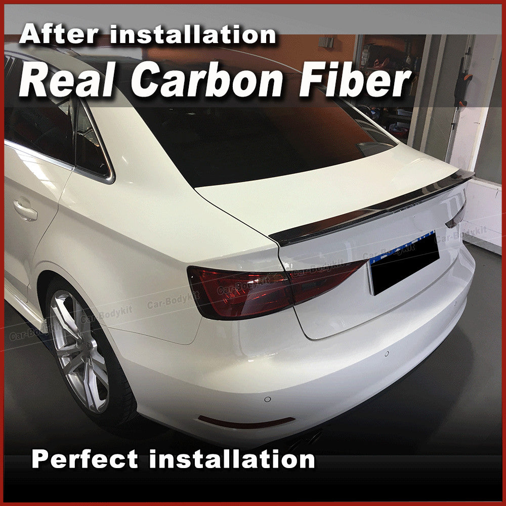 REAL CARBON Rear Trunk Lid Spoiler Wing Lip Fit for Audi A3 S3 RS Sedan 2014-19
