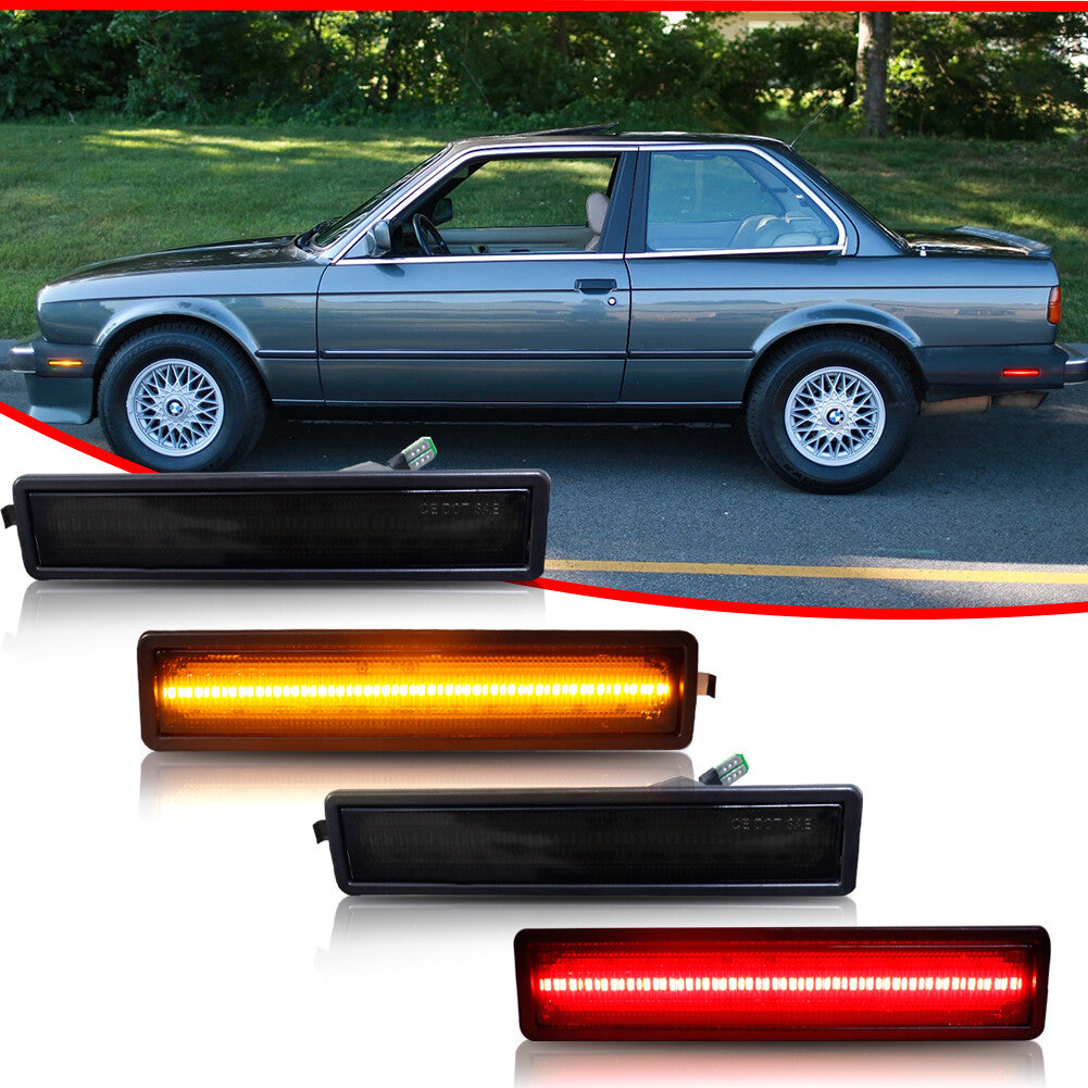 4-piece smoked lens front + rear bumper side marker lights suitable for 84-91 for BMW E30 3 Series