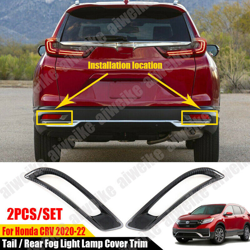 2P Carbon Fiber Rear Fog Light Tail Lamp Cover Trim for Honda CRV CR-V 2020-2022