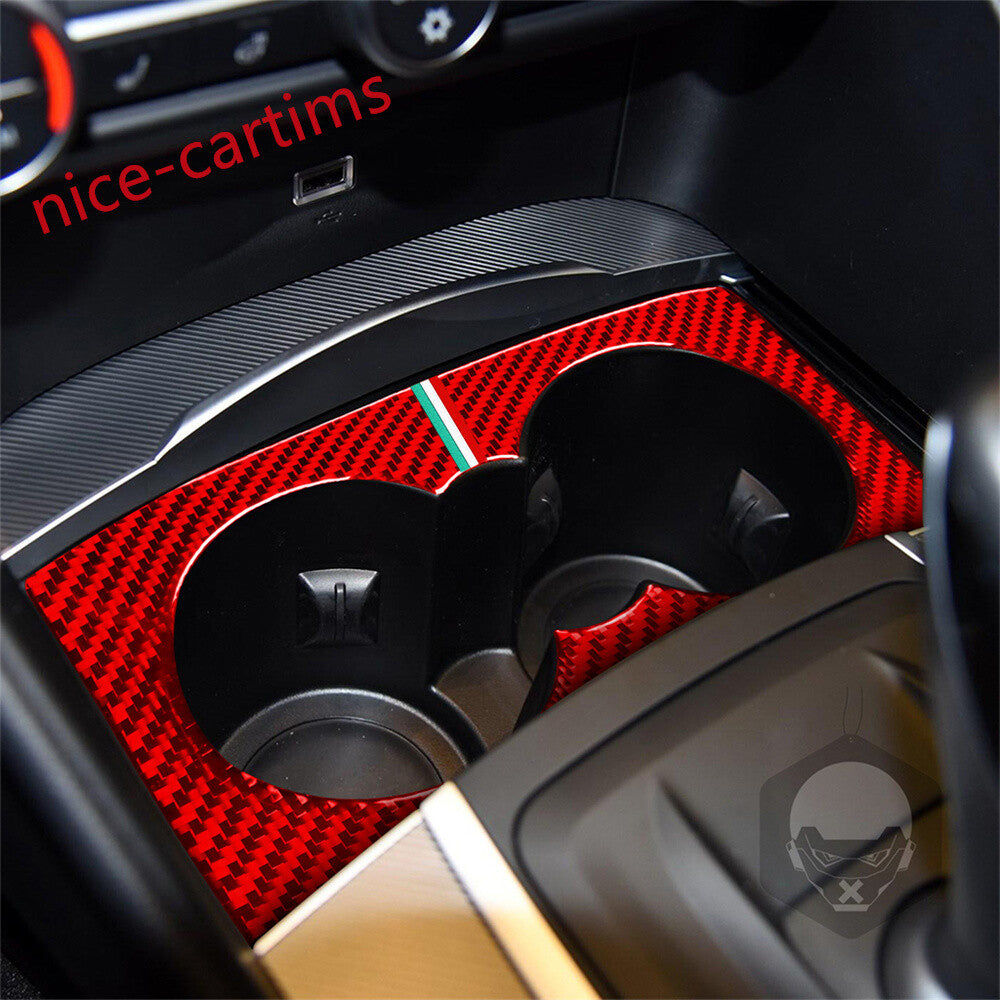 Red Carbon Fiber Inner Water Cup Holder Panel Trim for Alfa Romeo Giulia 2017-19