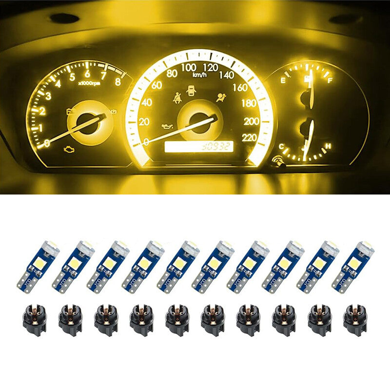 10Pcs T5 3030-3SMD Car Dashboard LED Lights Yellow Light High Light Bulb
