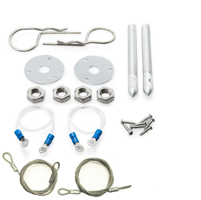 DIY Auto Suv Chrome Plus Flush Hood Latch Pin Engine Lock Bonnet Lanyards
